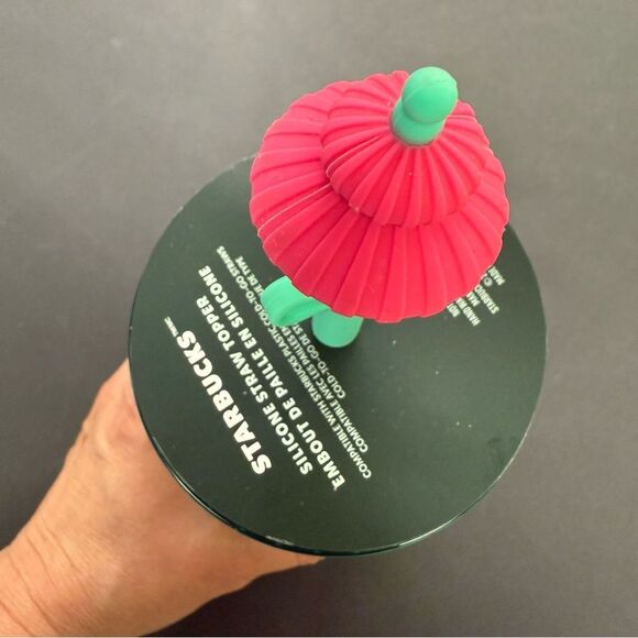 2024 Starbucks Green red Christmas thermal cup w/ ornament Silicone Straw Topper - Picture 7 of 7